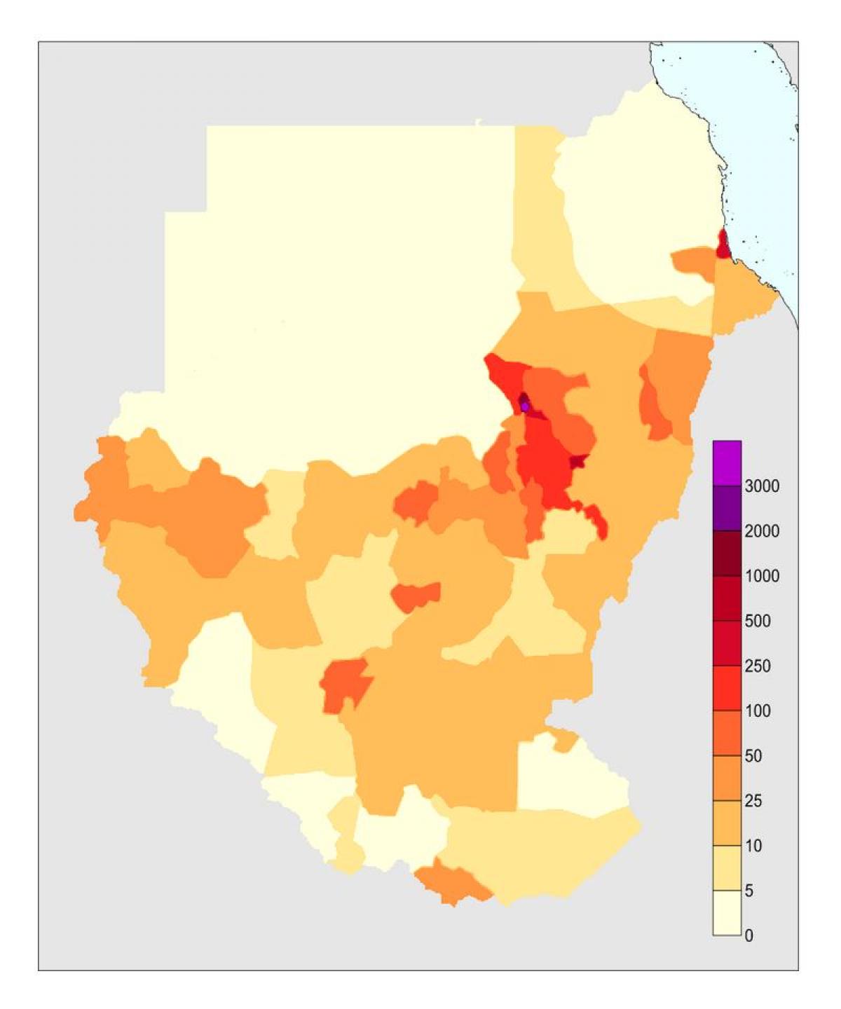 Carte du Soudan de la population